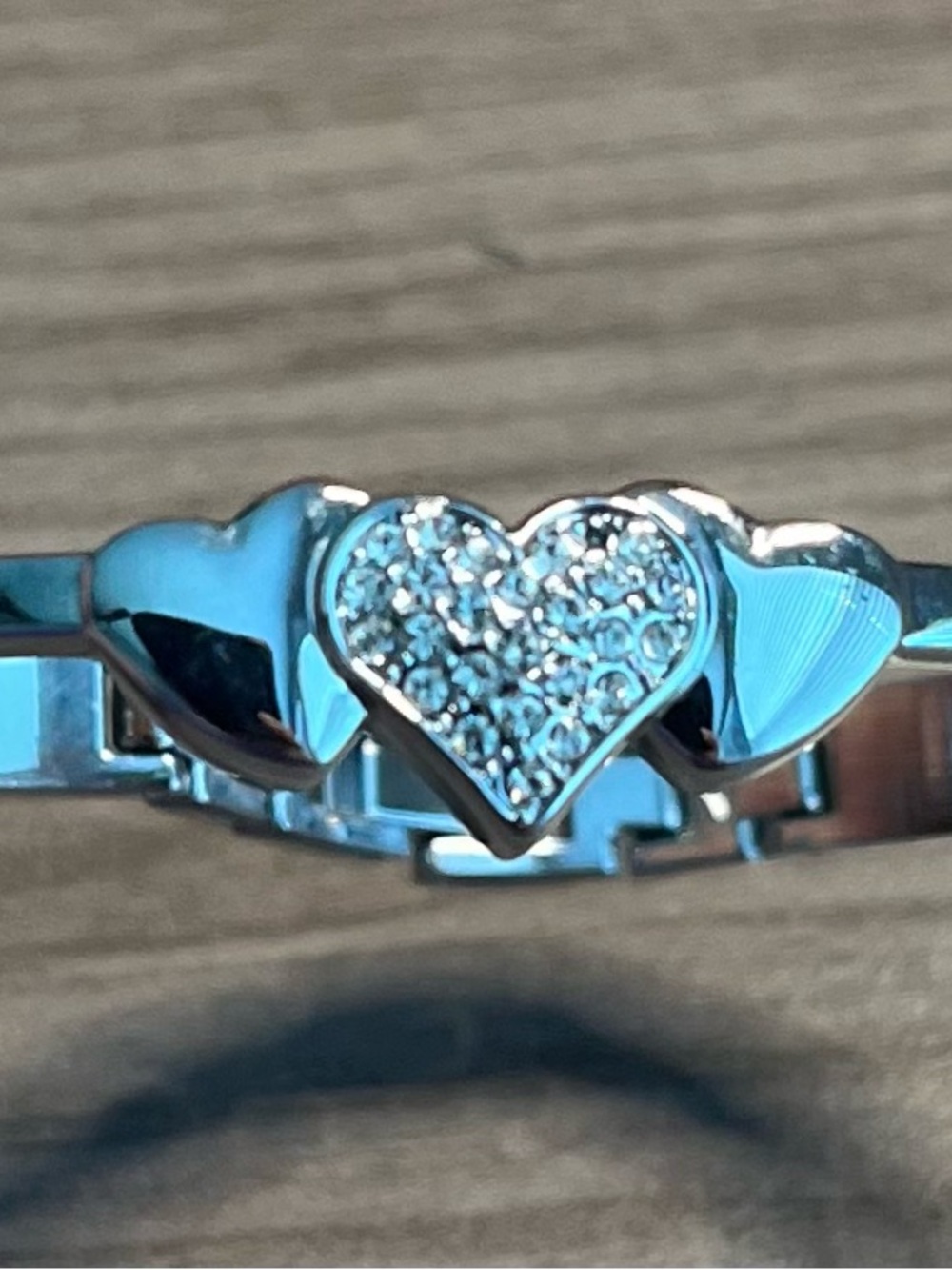 Silver Heart Link Bracelet with Pavé Crystal Heart